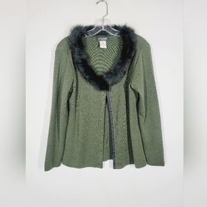 LA MARINA Green Wool Cardigan And Skirt Set, Size Medium